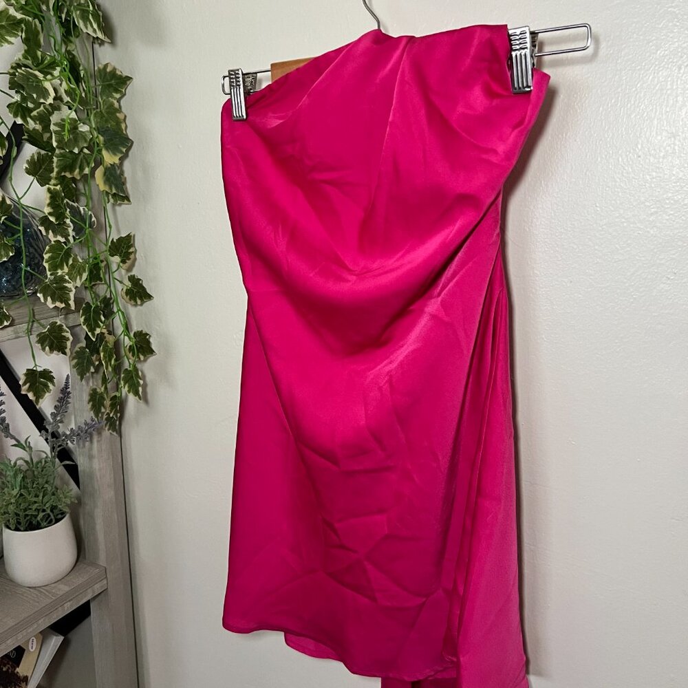 Edit by Nine Hot Pink Strapless Cowl Drape Mini Dress with Open Back Straps Size